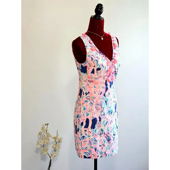 Lilly Pulitzer Women’s Cabrey Pelican Head in Sand Tropical Shift Dress Sz2 2219 - Picture 5 of 12